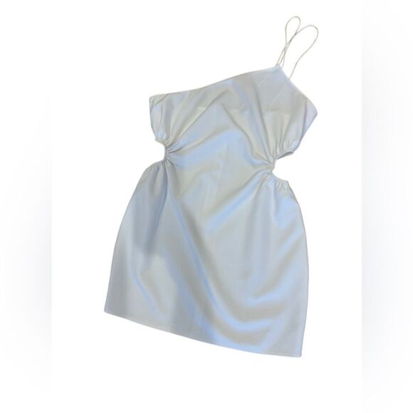 ZARA White Asymmetric Double Strap Cut Out Sides Fit & Flare Dress size large - Picture 3 of 12